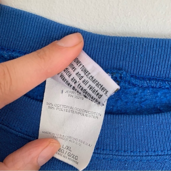 Vtg 90s 1997 Looney Tunes boxy crewneck sweatshirt blue L/XL - Picture 6 of 9